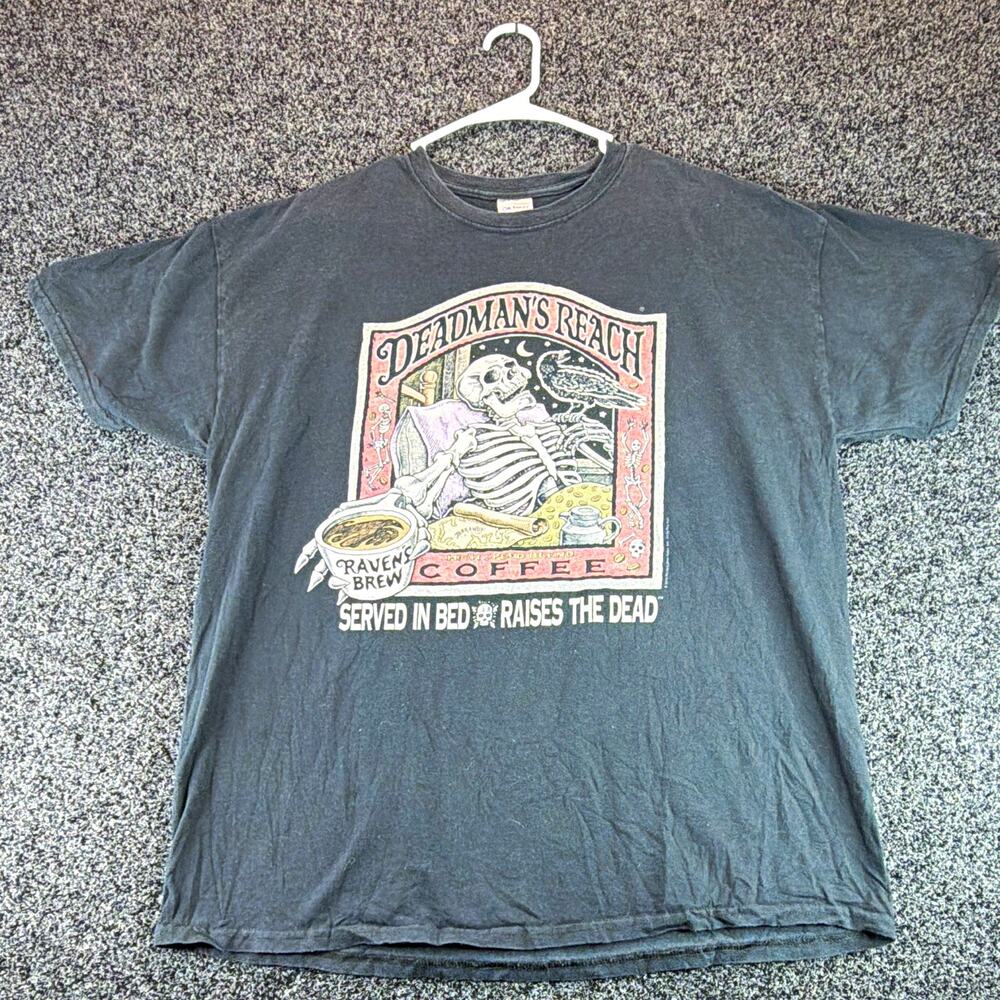 Gildan Ultra Cotton Men's Black Deadman's Reach Skull Raven Graphic Tee XL